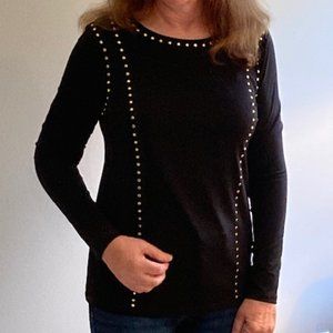 Calvin Klein black top with brass rivet detail, Size Small